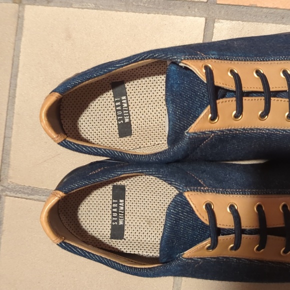 Stuart Weitzman Denim Leather Slip-on Oxford Sneaker Size 8.5 - Picture 8 of 10